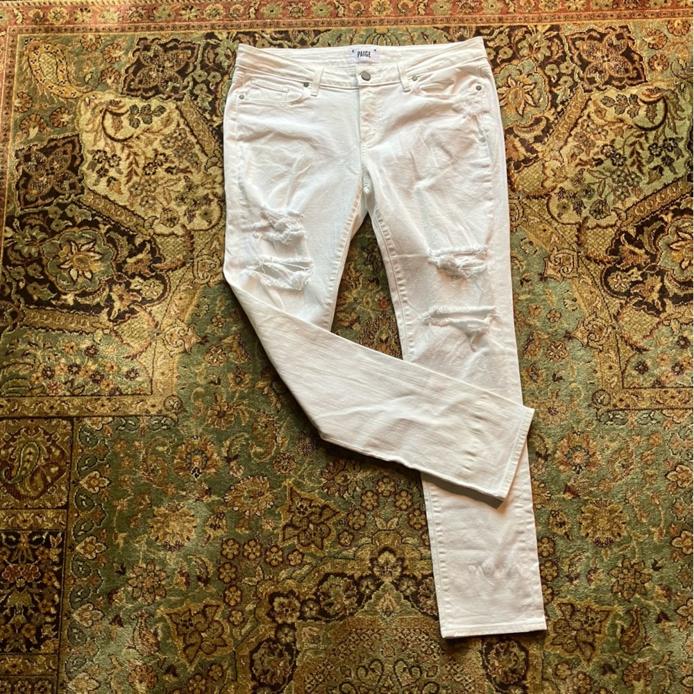 PAIGE Low Rise Ripped White Denim Jeans